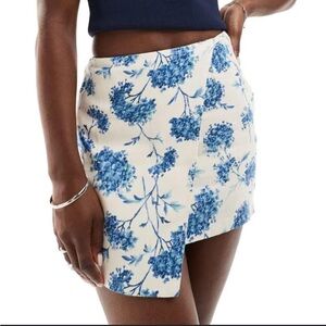 Abercrombie Scarlett Linen Blend Wrap Mini Skort Blue Floral L